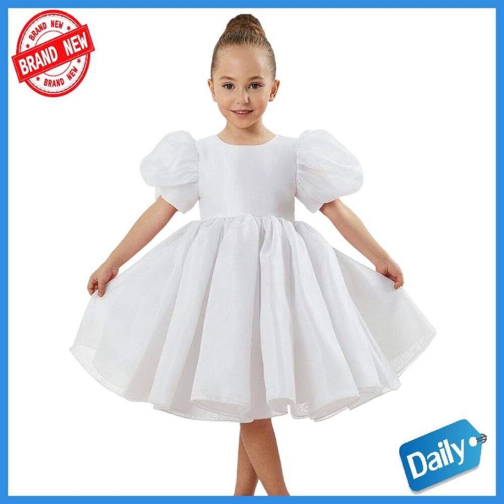 Baby Girl Tutu Dress Puff Sleeves Organza Tulle Flower Girl Gown